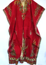 Womens Red Handmade Thai Kaftan Caftan Dress Vintage Thailand Cotton Size Small