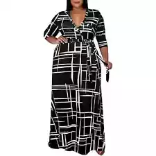 Plus Size Dresses for Women Floral Maxi Dress Flowy 3/4 Sleeve with Belt