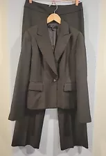 Womens Nine West Single Button Pant Suit Brown Flare Office Wear Corporate