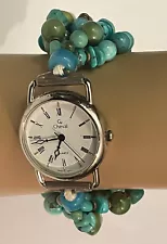 SALE Turquoise Bead Watchband Bracelet Buffalo Nickel Clasp Cheval Quartz Watch