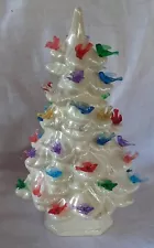 New ListingVintage White Iridescent Ceramic Christmas Tree Extra Doves Base, no Light 11"