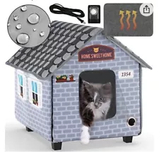 Heated Outdoor Cat House Weatherproof Cat Small Dog Warm Pet Shelter Carrier -