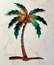 Palm Tree Metal Wall Art Décor 26" tall Right Facing Marbled Green copper/Bronze