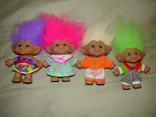 4 Troll Dolls 4 1/2" Treasure Troll Jewel Belly