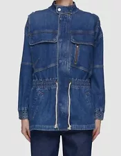 $495 Mother Women's Blue Carry All Parka Denim Jacket Coat Size M