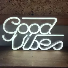 Good Vibes Neon Sign,White Led Light Sign for Bedroom Wall w/ USB,Acrylic Board