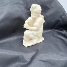 Ivory Resin Carved Snake Charmer Figurine Statue