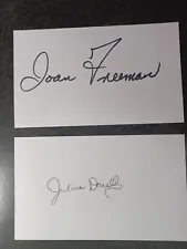 JULIANA DONALD & JOAN FREEMAN 2 Hand Signed Autograph 3X5 INDEX CARD S 2 ACTRESS