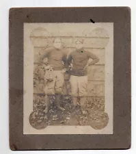 Vintage Photograph 2 Football Player, One Holding Old Leather Helmet