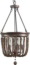 Bohemia Wood Beaded Chandelier Antique Rustic Pendant Light