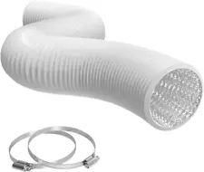 8" Air Duct - 8 FT Long, White Flexible Ducting with 2 Clamps, 4 Layer HVAC Vent