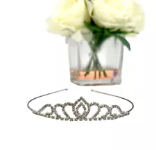 Girls Rhinestone Tiara Crown Silver 1" Costume Dress Up Wedding