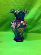 Fenton 75th anniversary celebration vase signed by Bill Fenton and hand painted