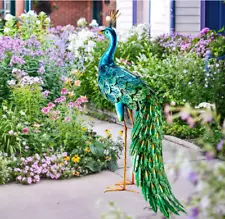 Outdoor Solar Peacock Statue Garden Decor Metal Yard Art for Lawn Backyard Party