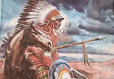 VINTAGE NATIVE AMERICAN INDIAN WARRIOR LITHOGRAPH PICTURE