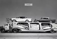 Transportation Photo/50's GM SEMI & LOAD EARLY 1950's BUICKS/4x6 B&W Photo Rpt.