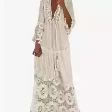 BACK TO CAMPUS SALE! Boho Tasseled Cotton Maxi Dress L