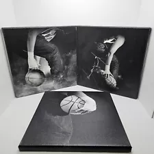 3 Pc Black and White 12x12 Inch Canvas Basketball Wall Art Prints