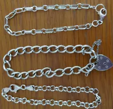 Job lot Solid Sterling Silver chain bracelets X3 PRISTINE for re-sale /wear 25g