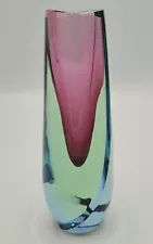 Unique Three Color Uranium Sommerso Art Glass Vase 1255