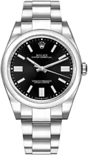 Rolex Oyster Perpetual Black Dial Fixed Bezel Luxury Mens Dress Watch For Sale