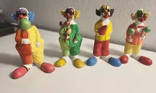 SET OF 4 VINTAGE CREEPY CLOWNS HAND CRAFTED & PAINTED, MADE IN MEXICO.