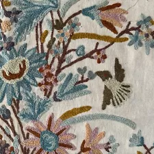 Crewel Fabric Wool Linen Remnant Floral Bird Butterfly