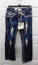 New LA IDOL 5051RCP Flap Pocket Blingy Chunky Stitch Jeans Size O 26-18