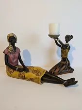 Pair Of African Woman Tribal Resin Tabletop Statues