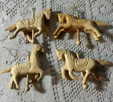 Wood Carved Carousel Horses Set Of 4