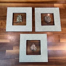 Three Framed Leaves on Glass Pictures 3D Nature Decor 6” Square Frame