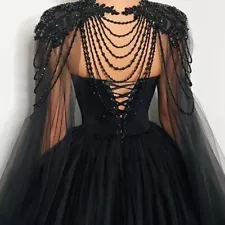 Gothic Black and Red Sweetheart Wedding Dresses with Cape Appliques Bridal Gown