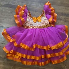 Pageant Dance Dress OOC Summer Tropical Wear Girls 2T 3T XSC Pink Orange