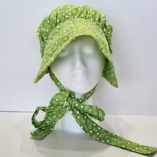 Green & White Floral Women's Sun Bonnet Hat Summer Prarie Sun Protection