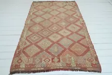 Vintage Turkish Rug For Sale 5x7, Embroidery Kilim Area Rug 56"X84" Kelim Carpet