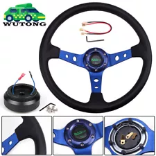 350mm JDM Deep Dish Racing Steering Wheel + Hub Adapter For 96-00 Honda Civic EK