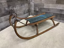 Antique 19th Century Bentwood Sled Child's Wood & Iron Hardware Runners Display