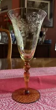 Tiffin? Cambridge? Etched Amber Glass Wine Glass