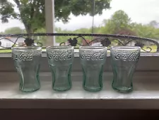 Vintage Mini Coca Cola Coke Juice Shot Glasses Green Glass 3" Tall - Set of 4