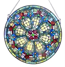 Tiffany Style 24" Diameter Round Victorian Design Stained Glass Window Panel