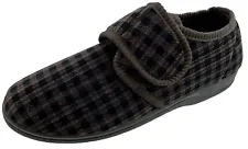 Mens Brown Check easy Close Grandad Dad Christmas Present Cheap Slippers