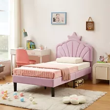 Princess Bed with Headboard Upholstered Bed Frame for Girls pink Easy Assembly