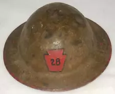 WW1 ~ US Army Green DOUGHBOY HELMET - PAINTED 28th INFANTRY LOGO w/ Liner *VTG!