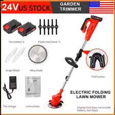 24V Cordless Electric Strimmer Grass Trimmer Weed Cutter Garden Edger +2 Battery