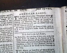 ALBANY COUNTY New York Land For Sale Advertisement 1770 Pre Rev. War Newspaper