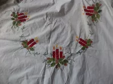 Vintage Christmas Tablecloth Appliqued Candles 60 x 103 Inches