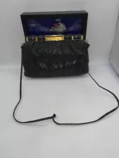 Vintage Judith Leiber Black Python Snakeskin Frog Handbag Clutch Bag