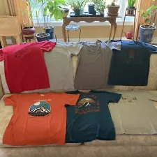 Lot of 7 outdoor T-shirts United by Blue Sawyer Kavu Trek UA Bass Large 14/16