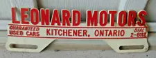 RARE C. 1950'S VINTAGE LICENSE PLATE TOPPER LEONARD DEALERSHIP KITCHENER ONTARO