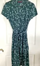 Princess Highway Dress Size 10 Green Floral Short Sleeve Belt Elastic Waist Zip